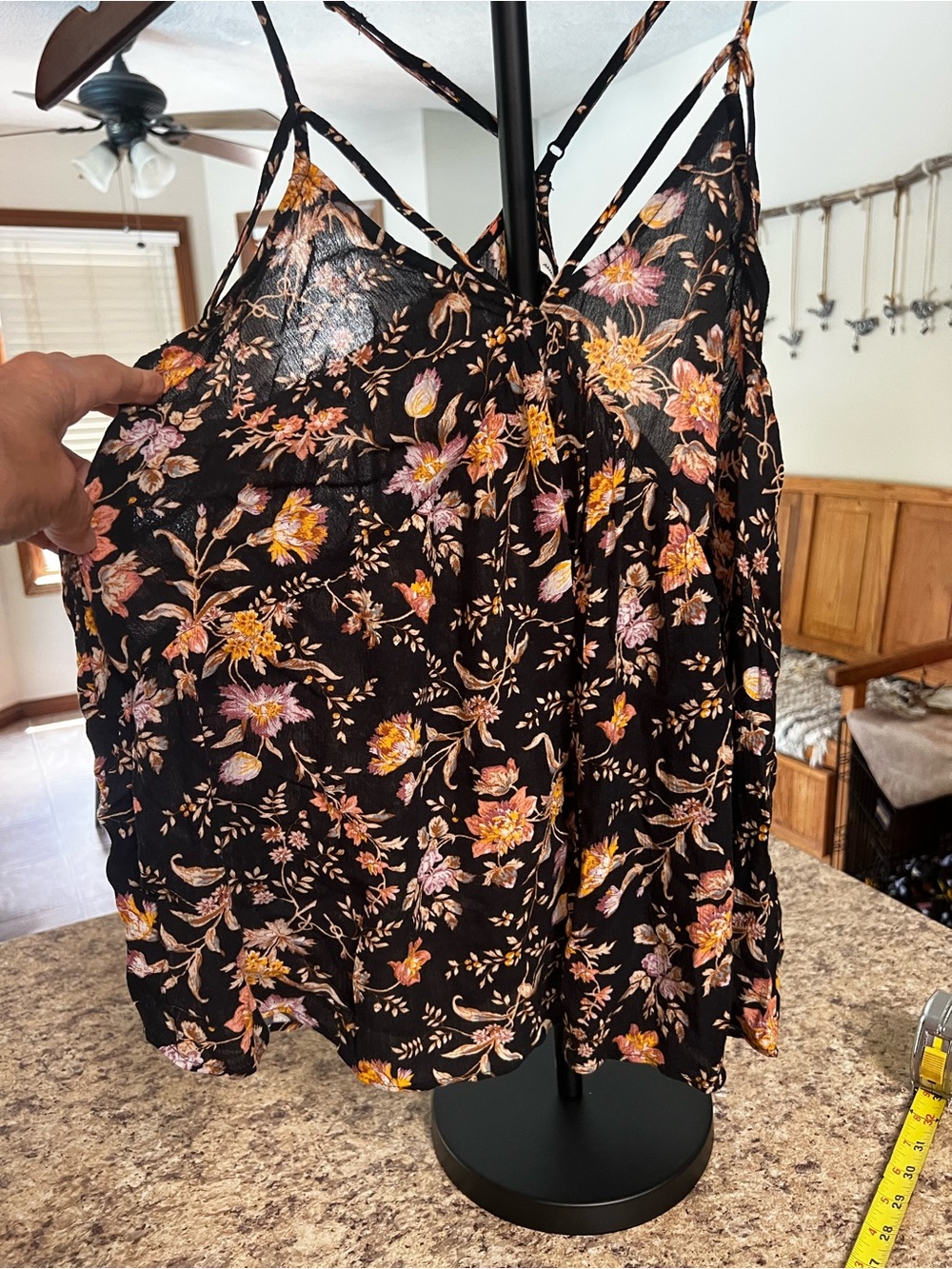 American Eagle Outfitters Black Floral V-Neck Spaghetti Strap Camisole